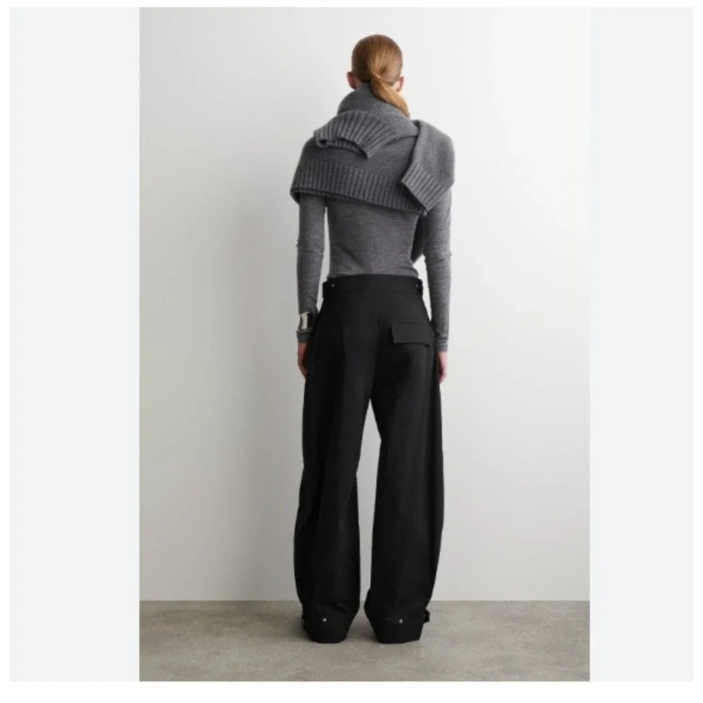 COS Black Tapered Barrel Leg Trousers High Waisted Cotton Blend Pants Womens 6 - Picture 1 of 7